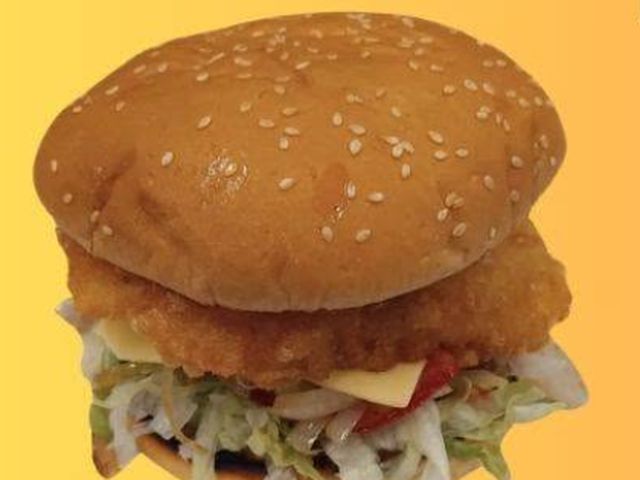 Burger with lettuce, tomato and cheese